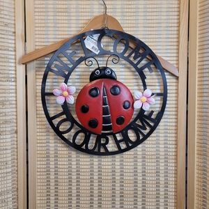 Metal Ladybug Welcome Sign - Red and Black